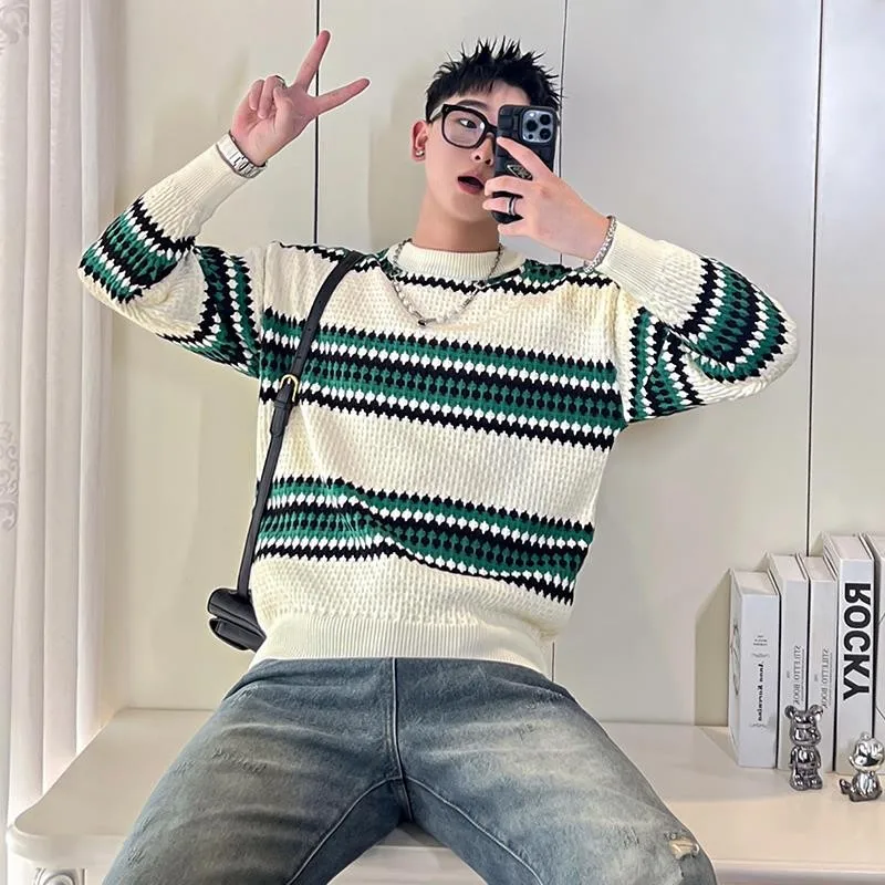 Персонализированный жаккардовый вязаный мужской осенне-зимний теплый свитер в