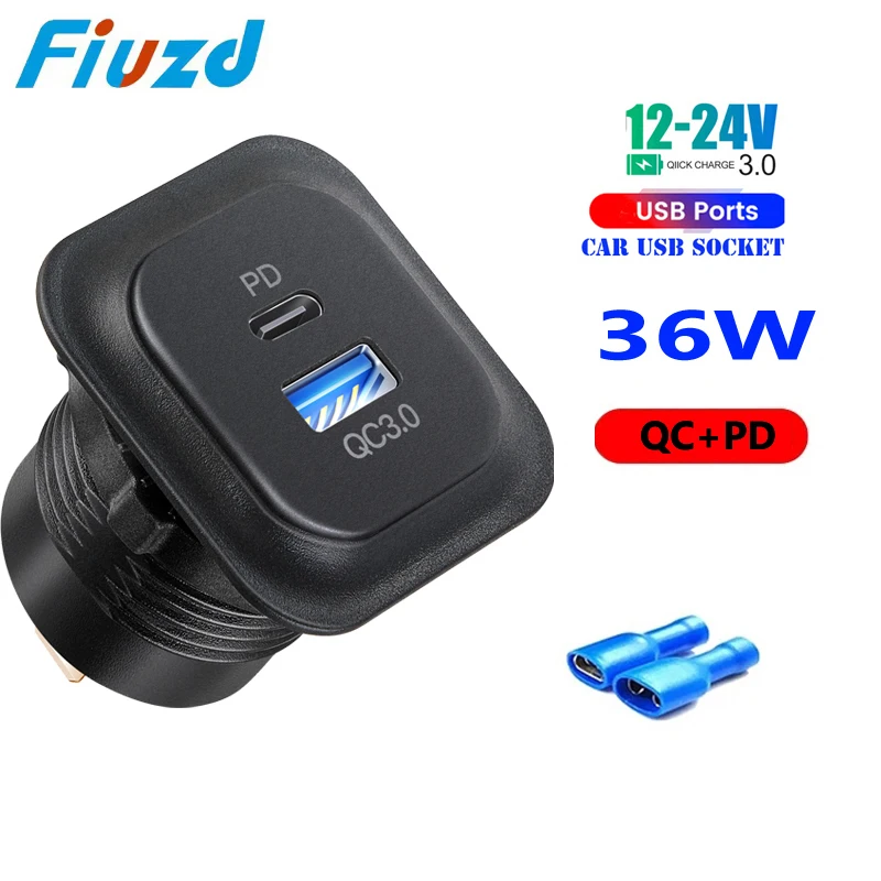 

Автомобильное USB-зарядное устройство 12В/24В с разъемом PD Type-C + QC 3.0, двойной порт питания с LED-индикатором, быстрая зарядка для мотоциклов, квадроциклов, автодомов