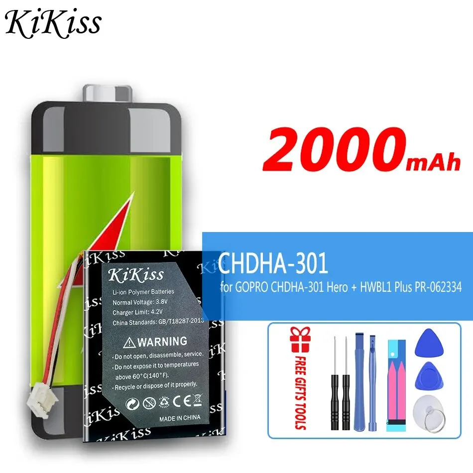 

Original KiKiss Battery CHDHA301 2000mAh for GOPRO CHDHA-301 Hero + HWBL1 Plus HWBL 1 Plus 1Plus PR-062334 Bateria