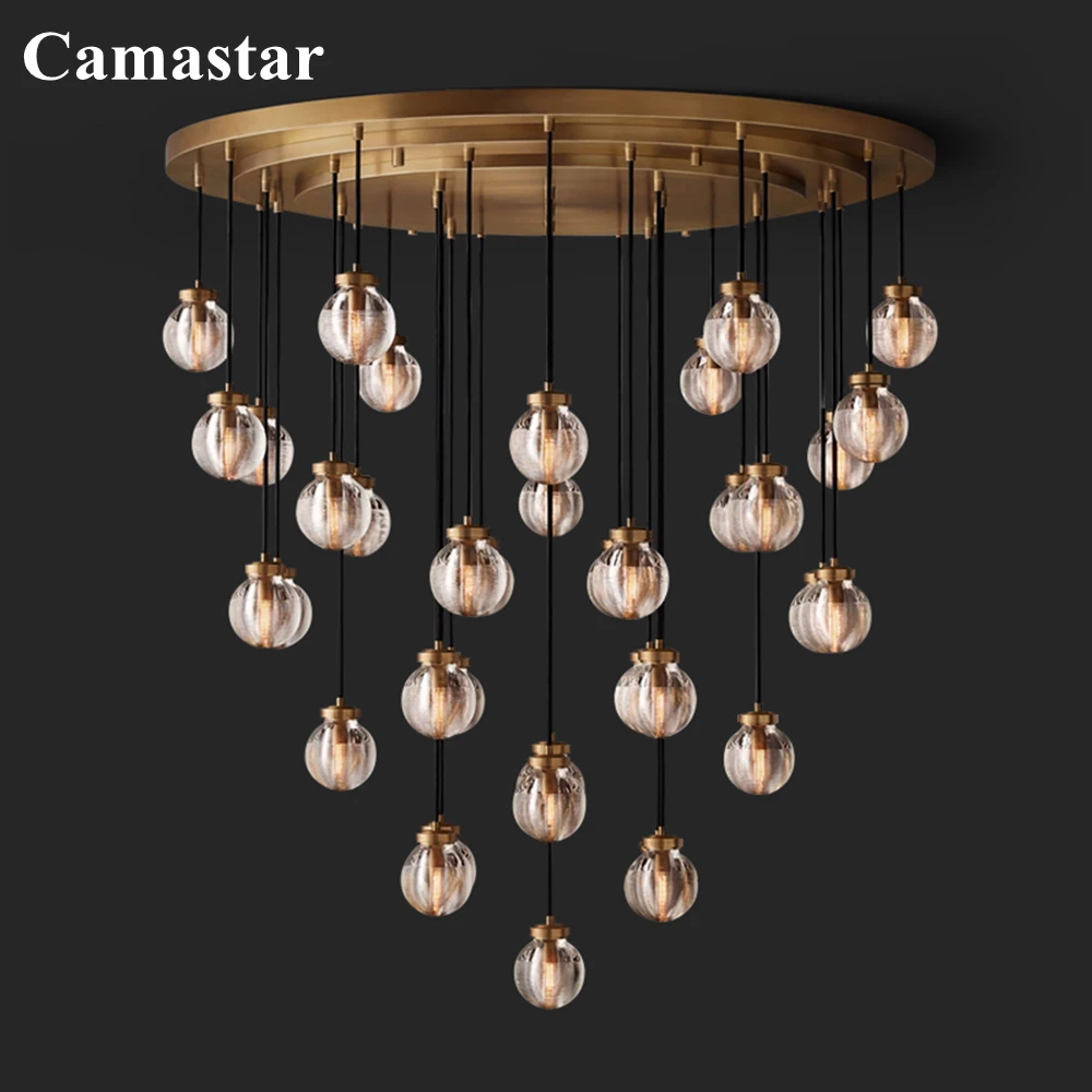 

Жемчужная Круглая Люстра, большая потолочная лампа для высоких потолочных светильников, подвесной светильник из прозрачного стекла в форм...