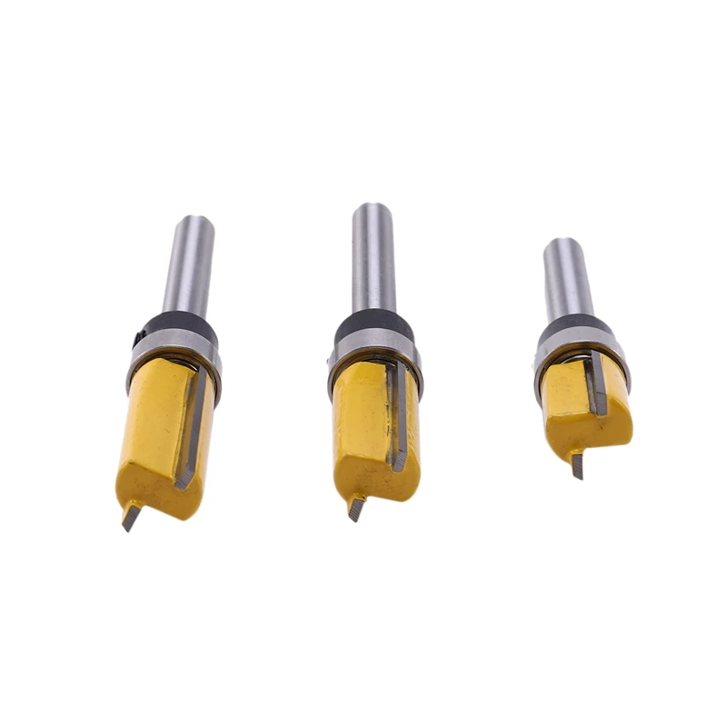 3Pcs 1/4 Inch Flush Trim Router Bit Pattern Top &amp Bottom Bearing 1/2 Blade Template Edge Wood Trimmer Cutter Carpenter