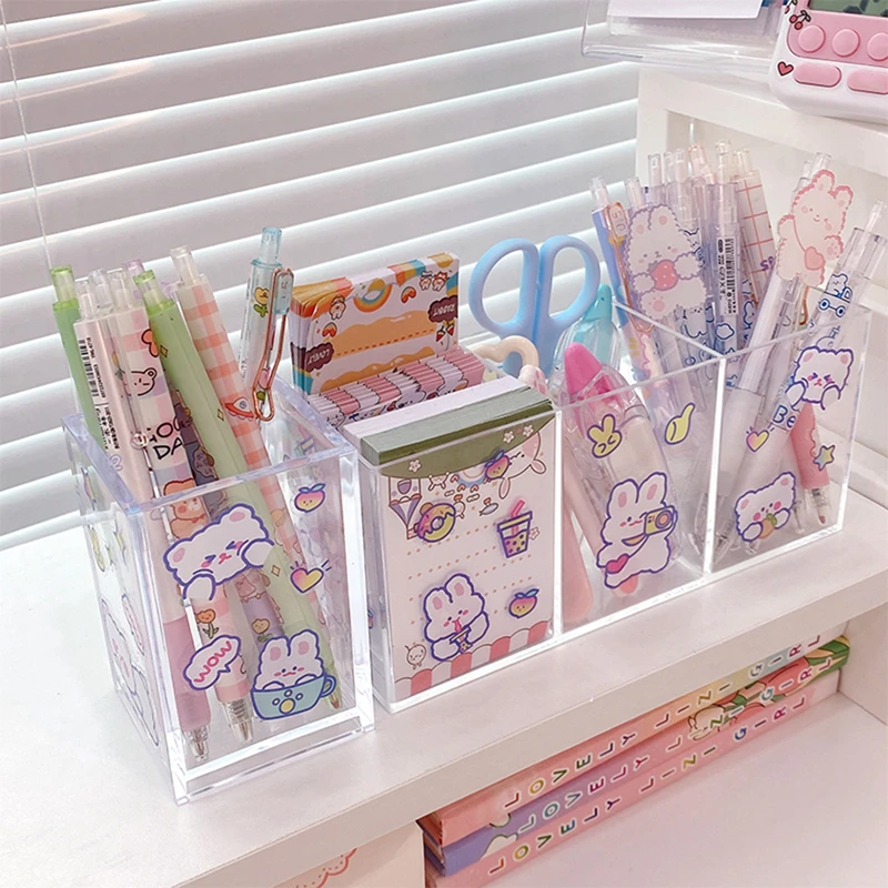 

School Pencil Cases for Office Students Desktop Stationery Organizer Acrylic Transparent Single Grid Pen Holder Storage Box