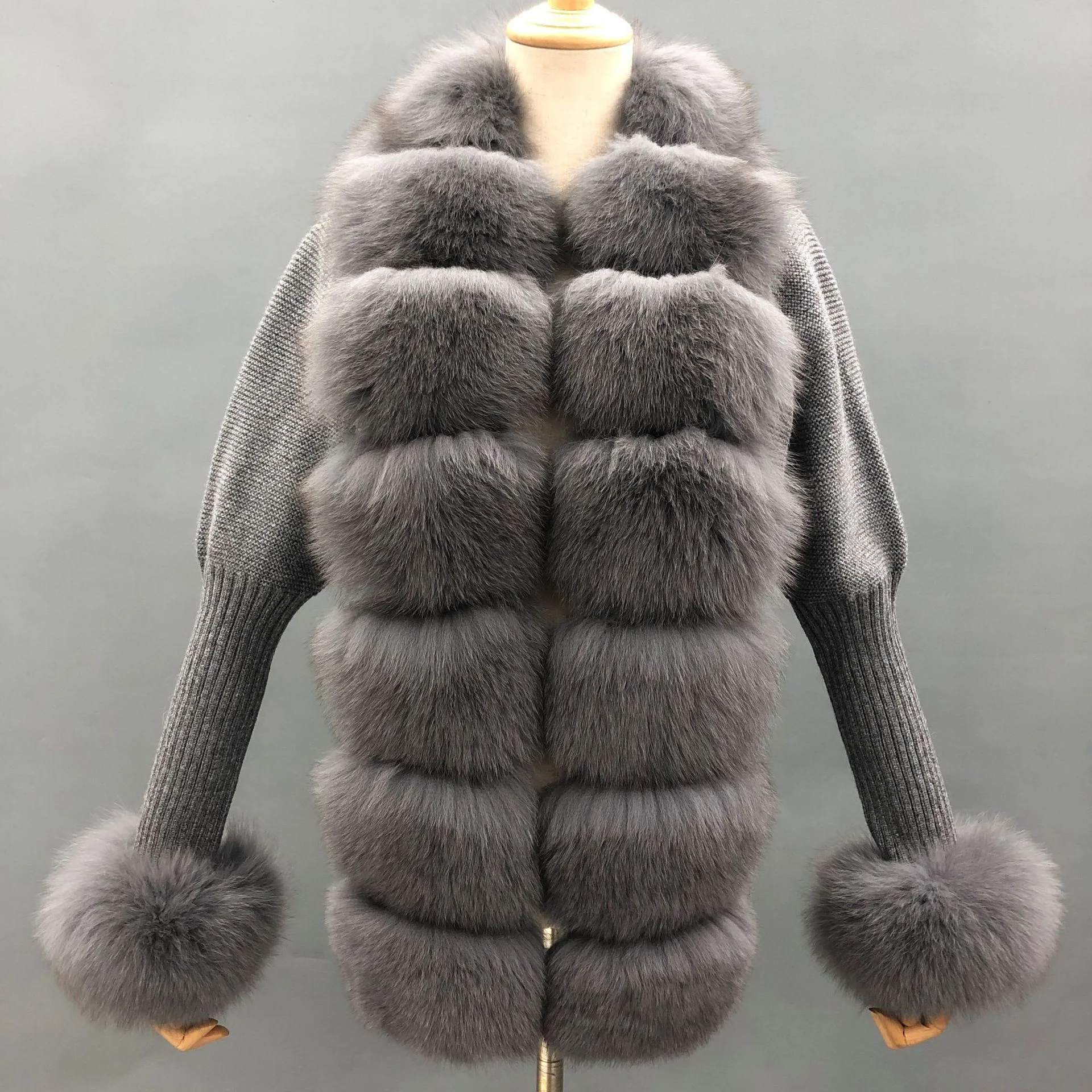 

brand genuine 2023 New Winter Women Fashion Coat Solid Color Natural Fox Fur Placket Luxury Thick Real Wool Warm Outerwear Stree