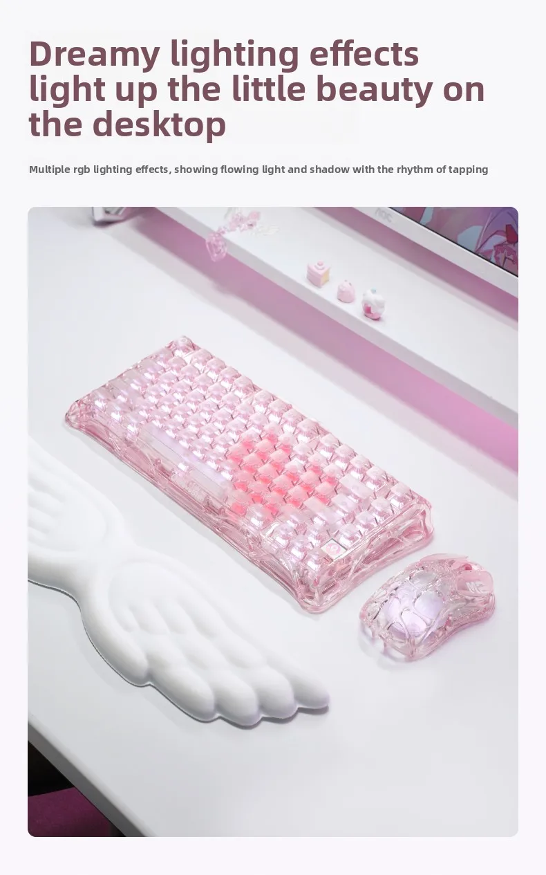 Фото Беспроводная игровая механическая клавиатура Grava Star Mercury K1 Lite Jelly Pink K1 75% с Bluetooth и проводным подключением, RGB, с возможностью горячей замены переключателей, для геймеров №3