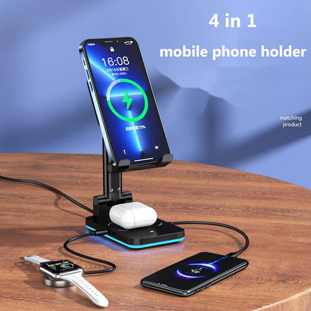 

15W Wireless Fast Charging Phone Holder 4-in-1 Lazy Desktop Adjustable Bracket Foldable Lifting and Anti Slip Stable Bracket