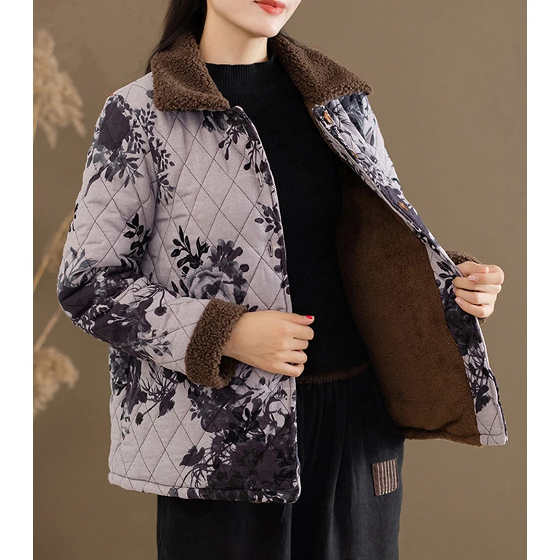 2022 autumn winter women's new short cotton coat middle-aged elderly warm single-breasted color cotton coat elegant trench coat