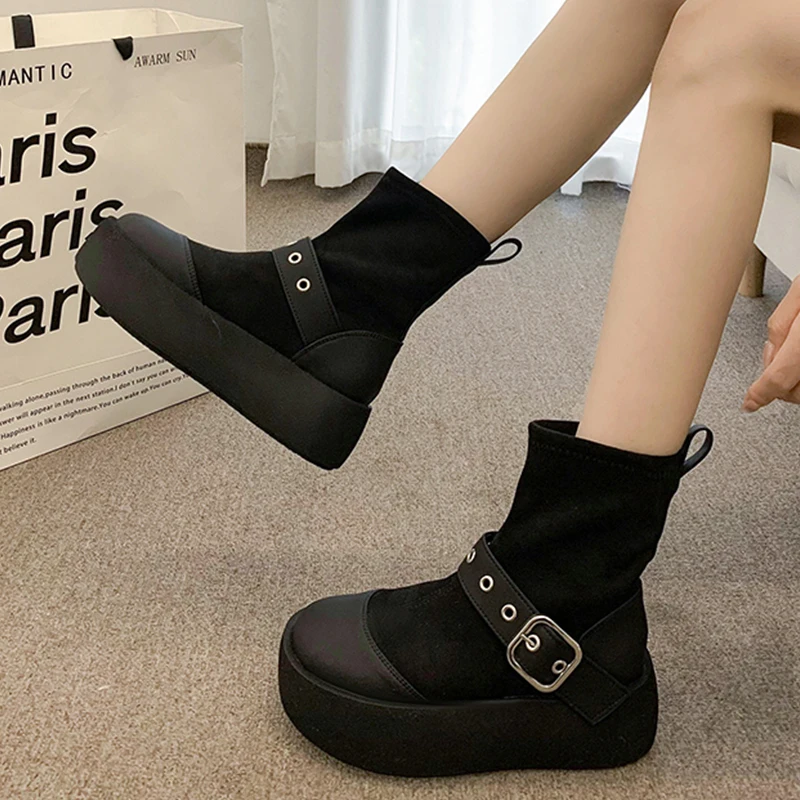 Женские ботильоны на платформе без каблука зимняя новая обувь 2025 трендовые