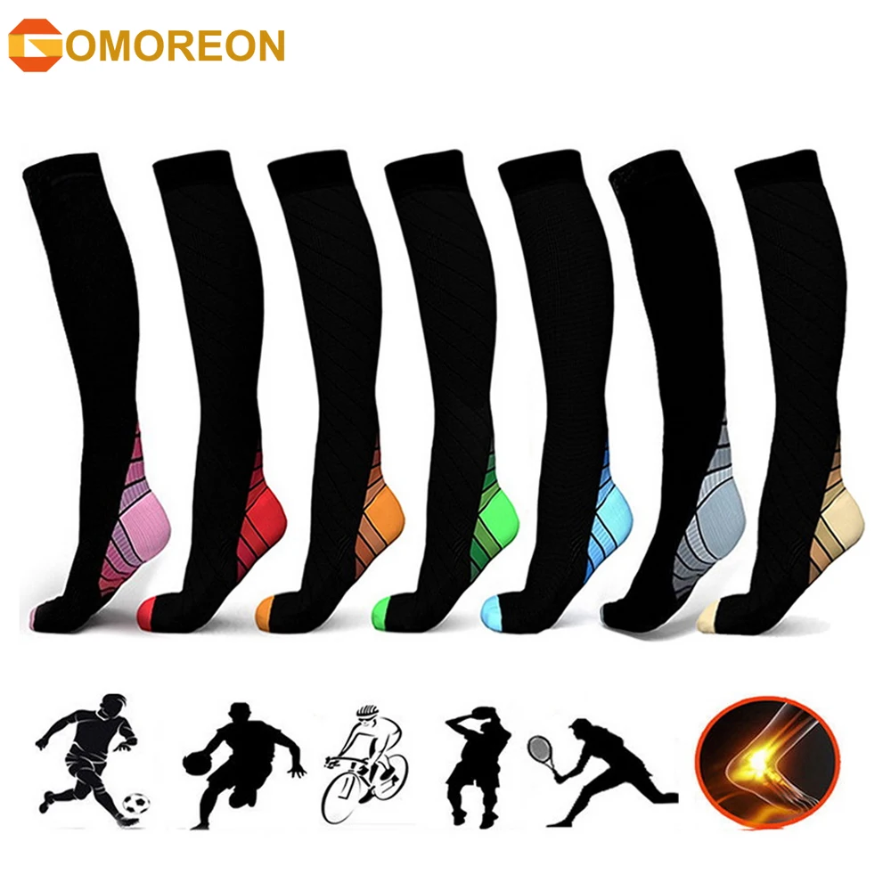 

GOMOREON 1Pair Compression Socks for Women & Men Circulation, 20-30mmHg is Best Support for Running, Travel, Athletic, Sports