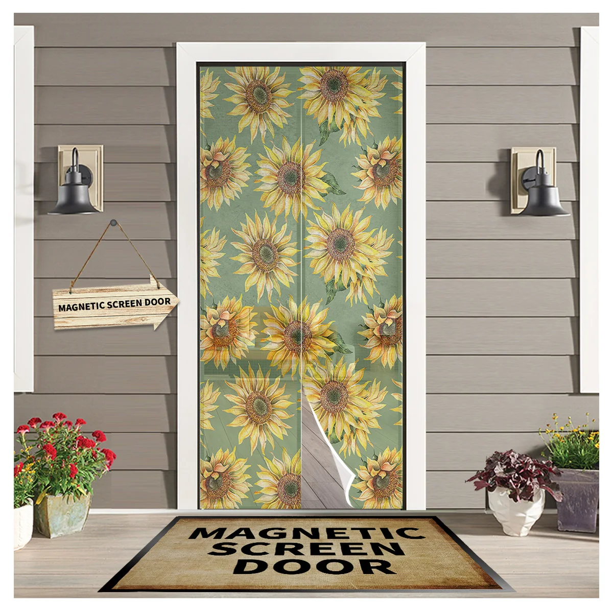 

Зеленые Дверные Шторы с подсолнухом, летние магнитные занавески с москитным экраном, с принтом насекомых, летающих жуков, для дома и кухни