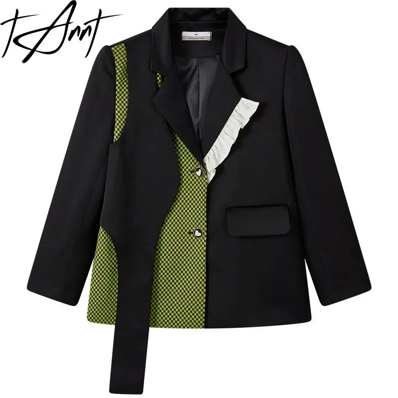 

Tannt Women Blazer Patchwork Asymmetry Black Women Blazers And Jackets Color Matching Fashion Blazers For Women Formal 2023 New