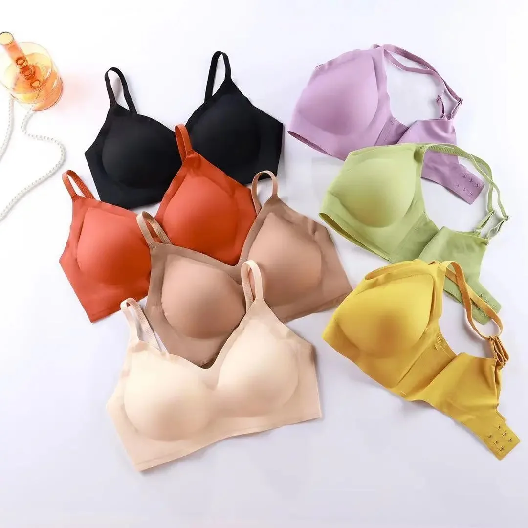 

Sexy Women Bras Push Up Gather Bralette Seamless Bra Wire Free Comfort Underwear Solid Color Vest Brassiere