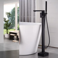 black bathtub faucet chrome floor stand bathtub mixer 360 degree rotation spout with handshower head bath mixer shower