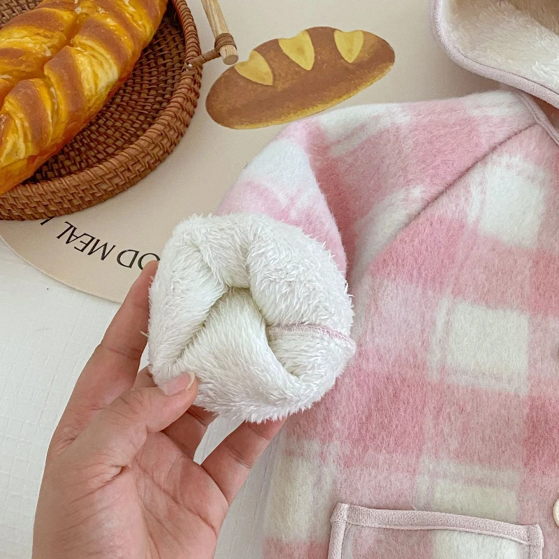 Детское клетчатое пальто детская одежда для маленьких девочек плюшевая