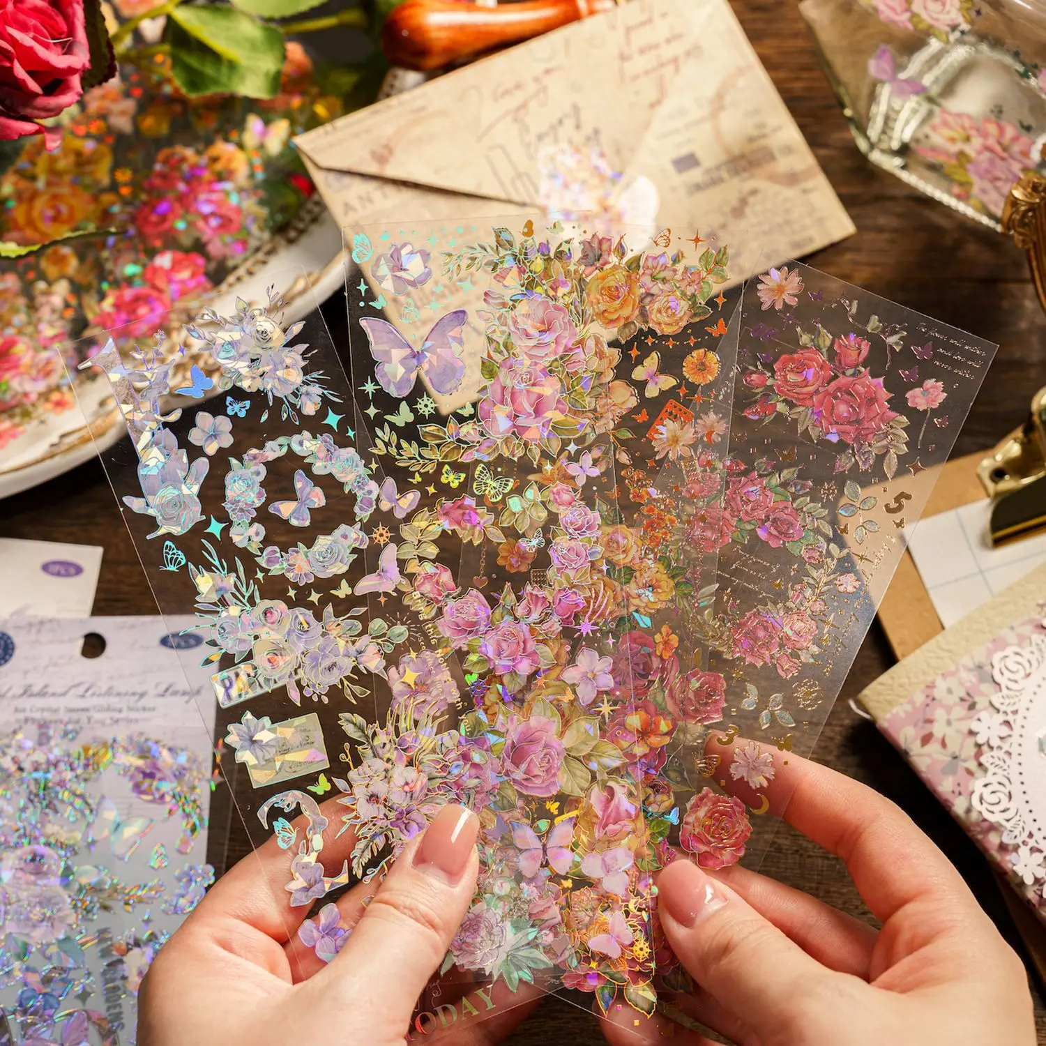 

Card Lover 3 Pcs [Flowers for You Collection] Vintage Journal Stickers PET Sticker Paper Scrapbooking Material Scrapbook Kit