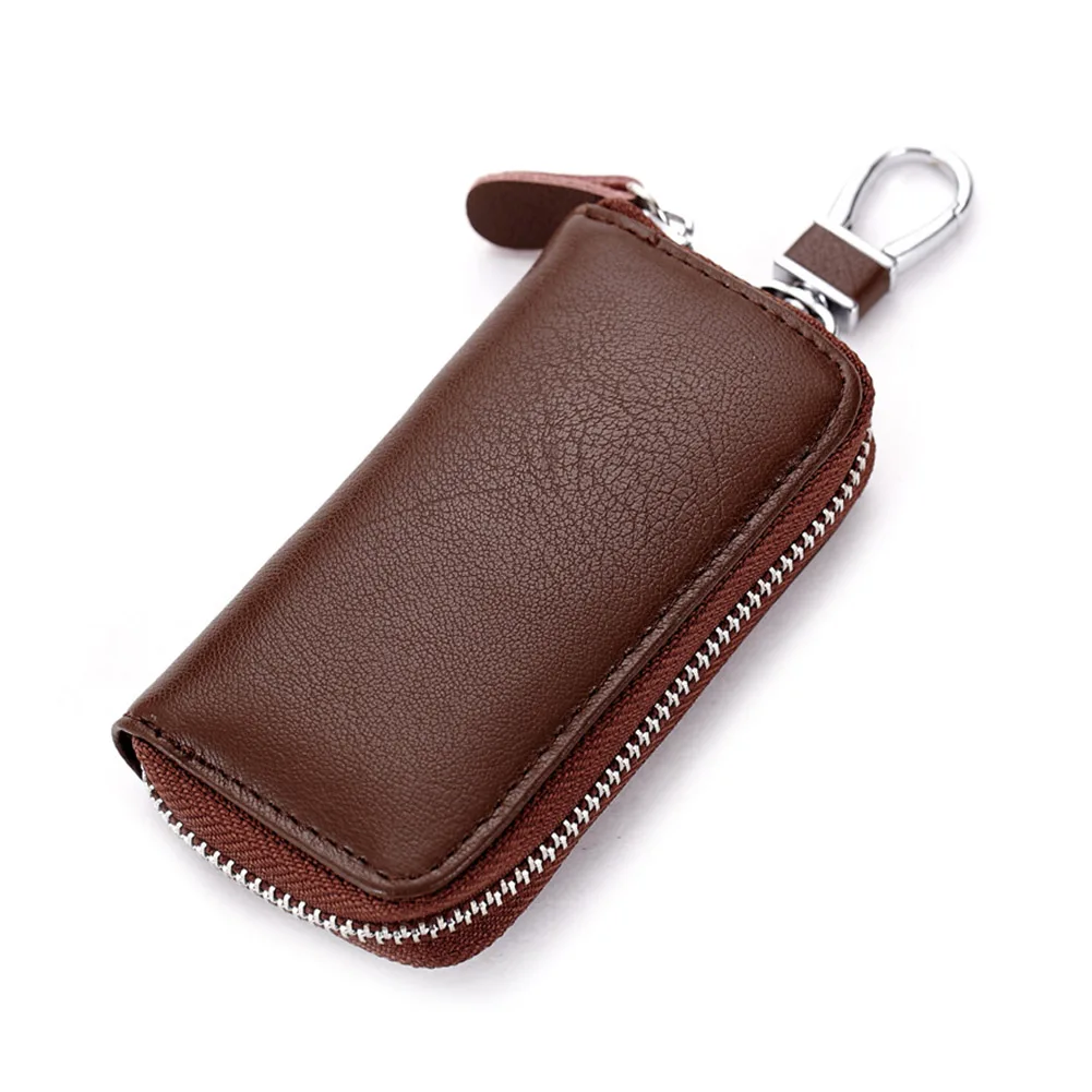 

Men Women Car Key Holder Wallets Cow Leather Housekeeper Card Zipper Case Keys Organizer Money Bag