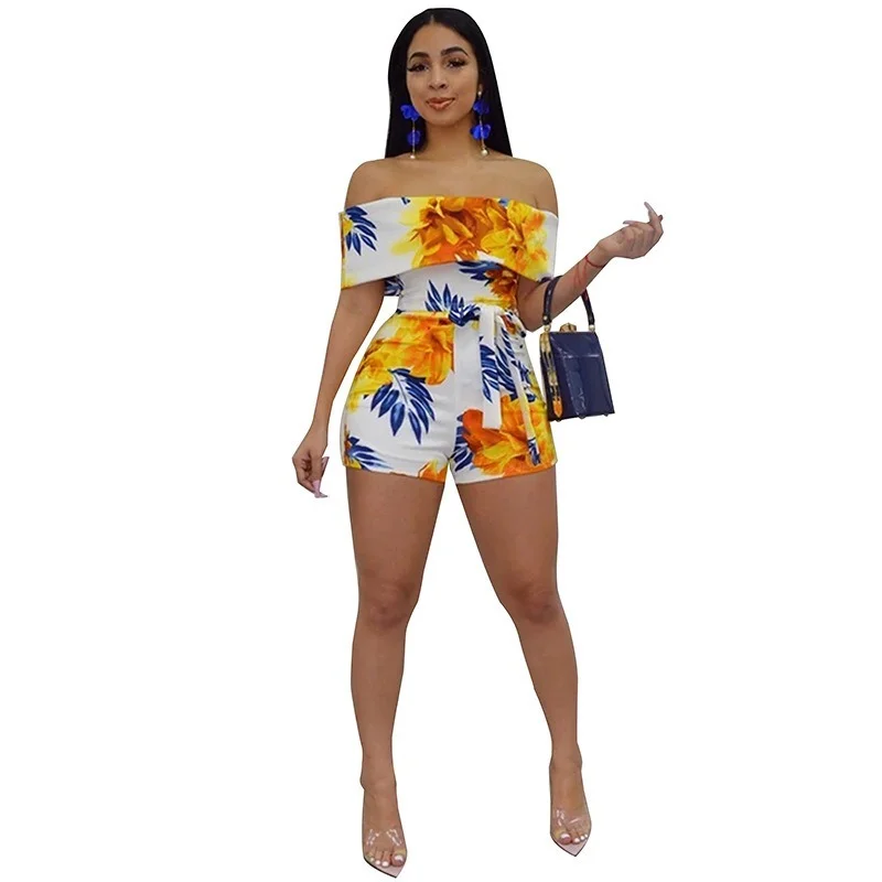 Sexy Tube Top Printed Casual Jumpsuits Women Summer Off Shoulder Floral Bandage Slim Skinny Bodysuits Female Rompers Boho New