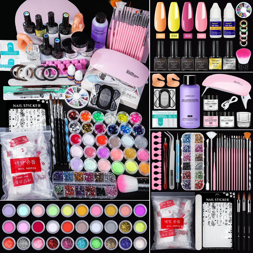 Acrylic Nail Art Professional Set Glitter Full Set Nail Art Nail Art Liquid Decoration Crystal Brush Beginner Tips Professional