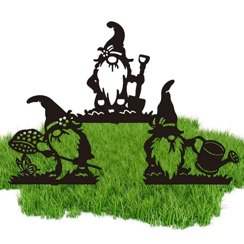 

Gnome Garden Signs Metal 3Pcs Vintage Metal Garden Silhouette Lovely Hollow Out Garden Yard Decoration Handcraft Gnome Sculpture