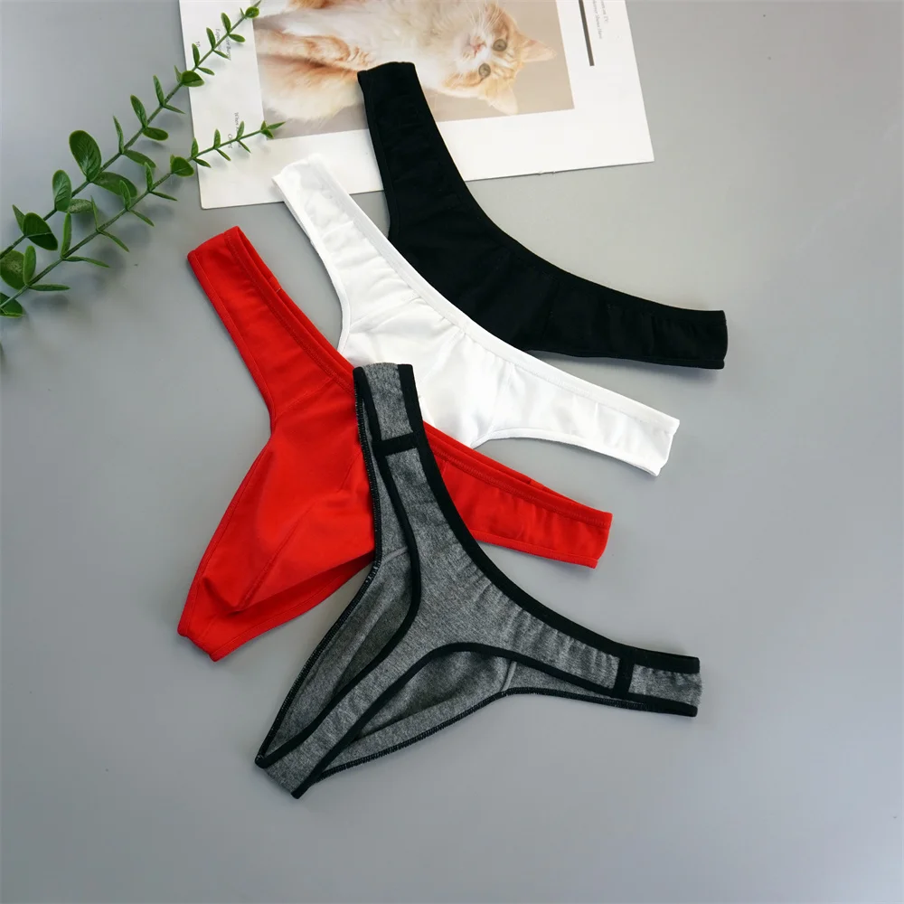 Мужские хлопковые трусы-танга с большим мешочком