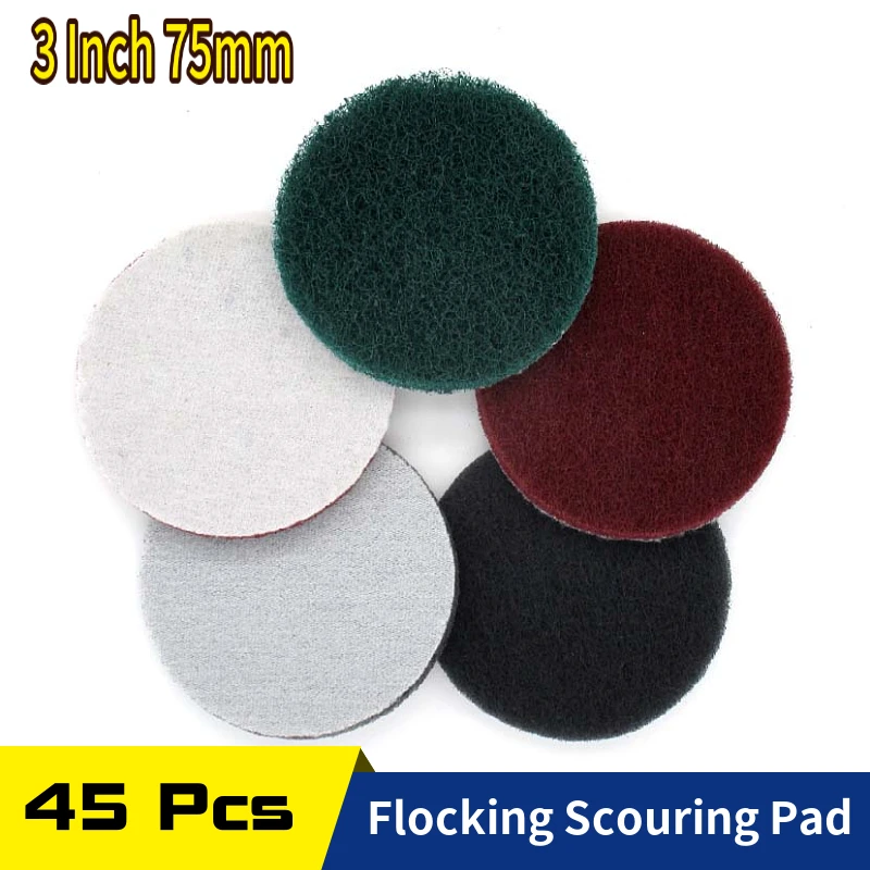 

45 PCS 3 Inch 75mm 240-800 Grit Multi-purpose Flocking Scouring Pad Industrial Heavy Duty Nylon Cloth for Polishing Grinding