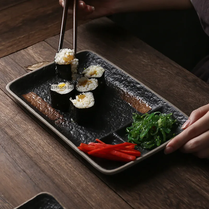 

Japanese Retro Steak Plate Household Ceramic Dinner Plate Breakfast Plate Japanese Cuisine Sushi Plate Restaurant Tableware