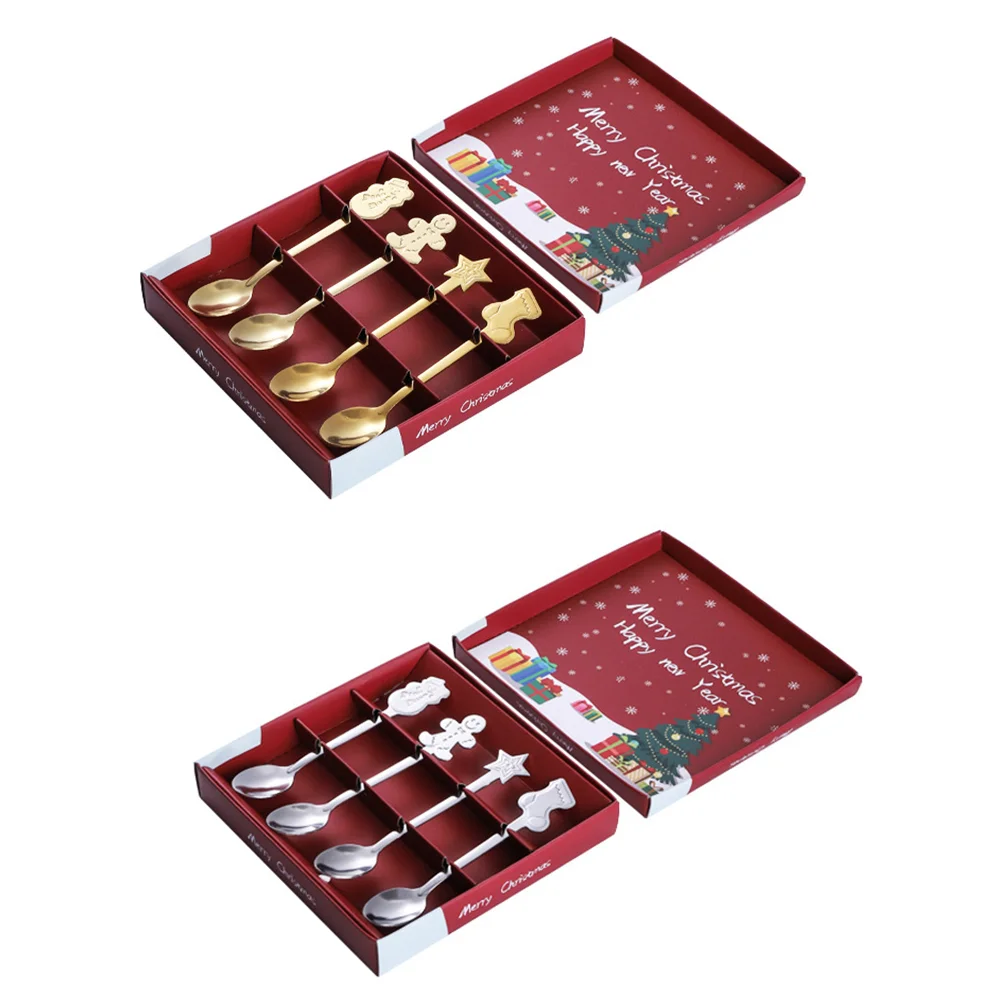 

2Sets Restraunt Dinner Spoon Gift Spoons Yogurt Spoons Xmas Cake Spoons Creative Christmas Spoon Santa Spoon