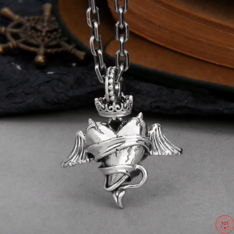 

S925 Sterling Silver Charm Pendants 2022 New Fashion Wings Devil's Heart Ornaments Pure Argentum Amulet Jewelry for Man Women
