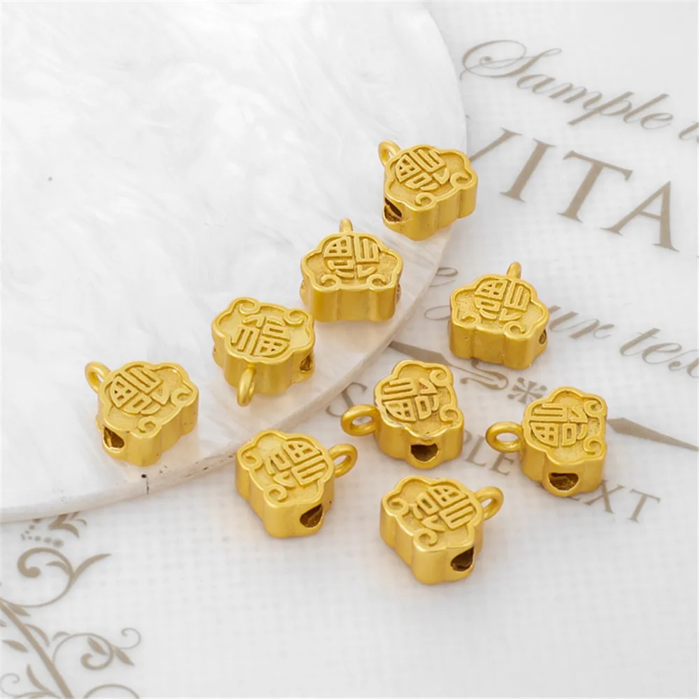 

18k gold coated dumb gold through hole Ruyifu 9mm pendant diy jewelry bracelet necklace accessories string hole beads
