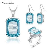 genuine 925 sterling silver jewelry set for women aquamarine pendant earrings ring necklace sets fine jewelry handmade filigree