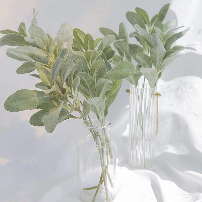 Promotion! Faux Lambs Ear Stems 5Pcs Flocked Artificial Greenery Solid Spray Fake Rabbit Leaves For Home Wedding DIY Craft |