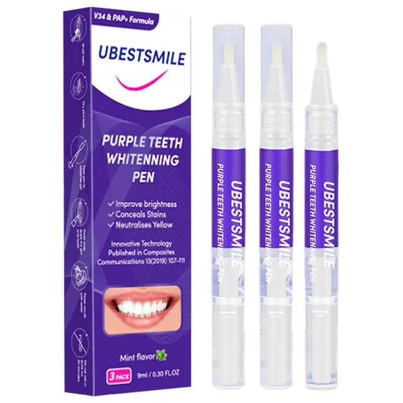 

Tooth White Pen Effectively Brightens Yellow Teeth 3PCS Portable Whiten Pen Beautiful Smile Dental Care Purple Teeth Brighten