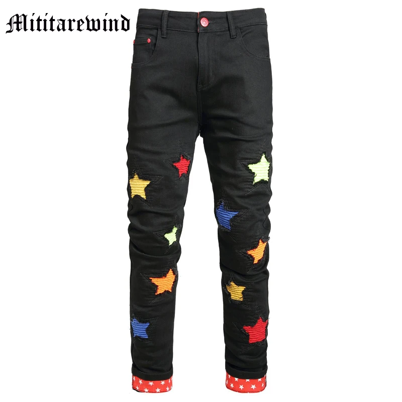 

Джинсы мужские облегающие в европейском стиле, простые дизайнерские Всесезонные брюки из денима с простым дизайном в виде звезд, повседневные уличные штаны