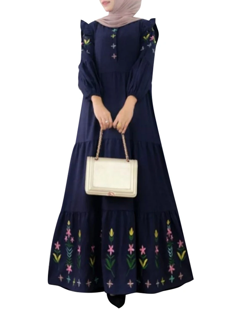 Винтажное Женское Мусульманское Платье С Длинным Рукавом Элегантное Abaiya Zanzea