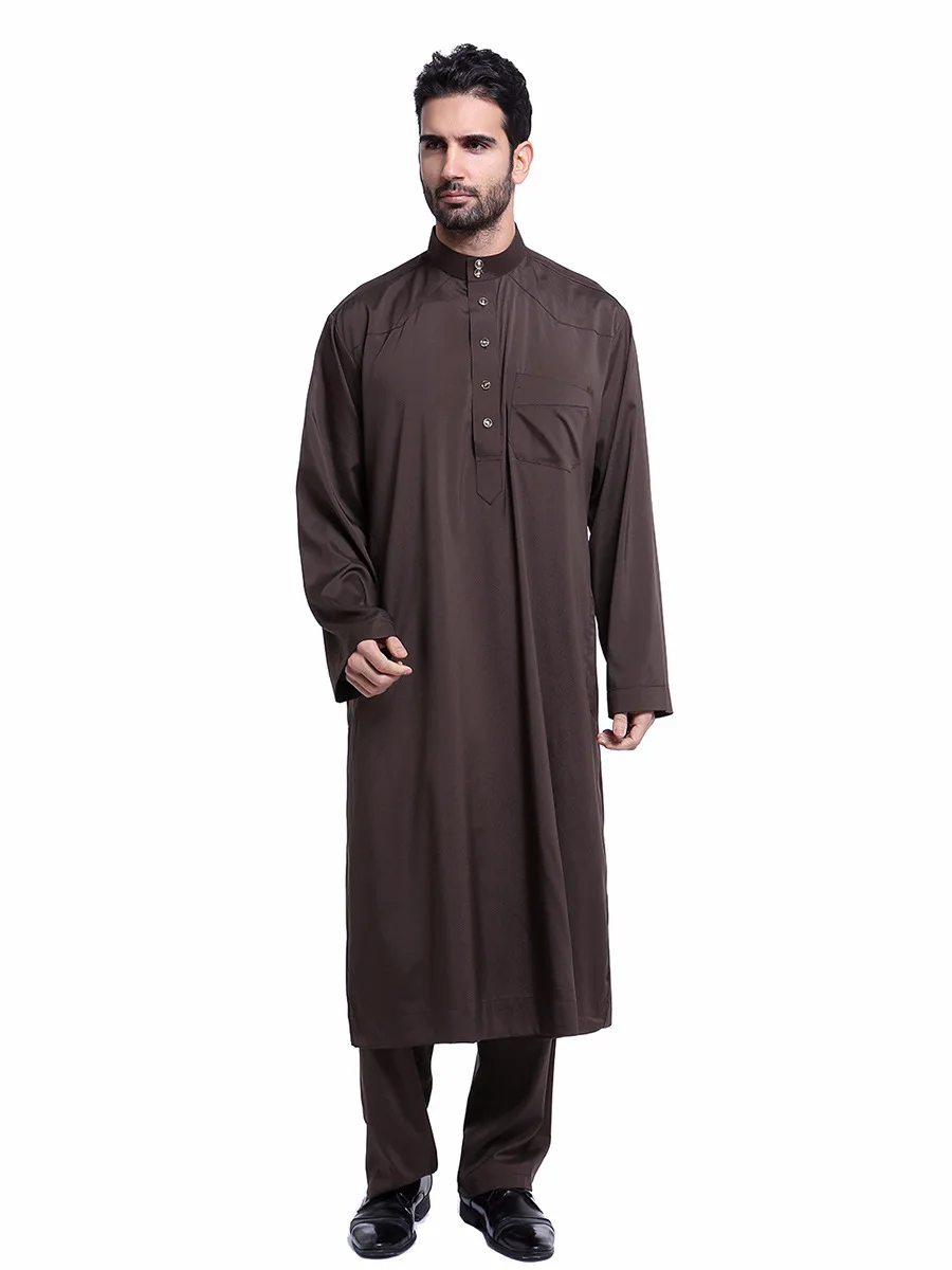 Dubai Arab Islam Muslim Men Jubba Thobe Clothing Sets Long Robe 2 Piece Set Tops and Pants Saudi Musulman Ensembles Wear Sets