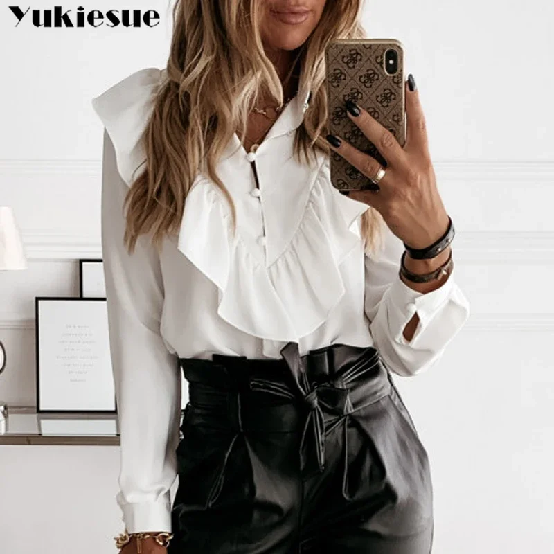 Женская леопардовая блузка в горошек с V-образным вырезом и длинным рукавом