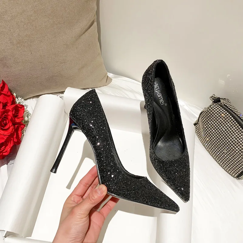 Main Wedding Shoes Women's Bridal Shoes Sequin Wedding Dress Crystal Shoes 2023 New High Heel Slim High Heel Shoes Women's Shoes