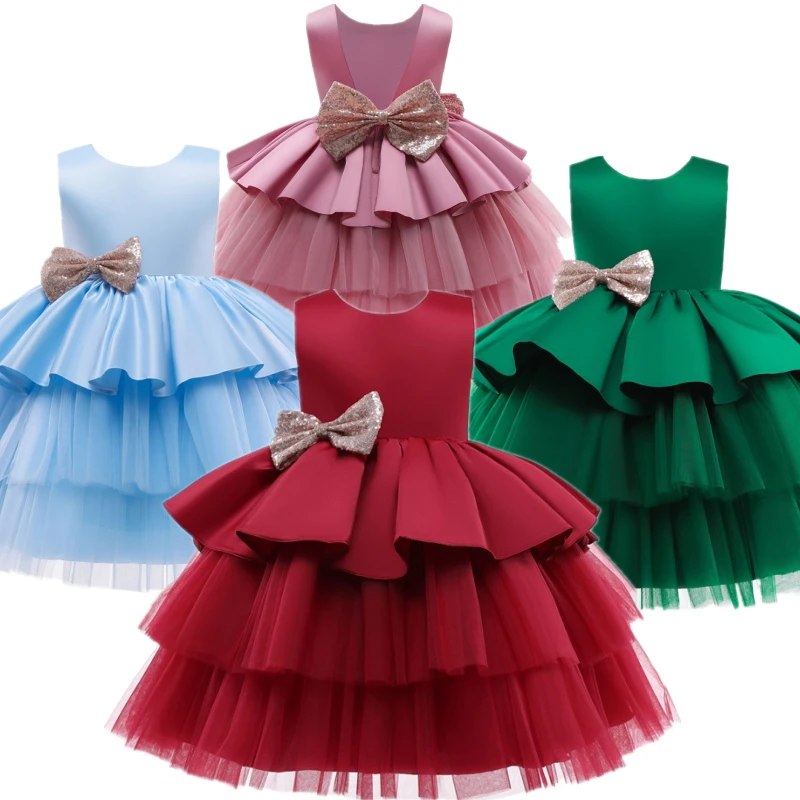 

Kids Dress for Girls Casual Party Wear Bow New Year Clothes for Girl Summer Layer Dress Princess Costume for 1-5 Yrs Todder Baby