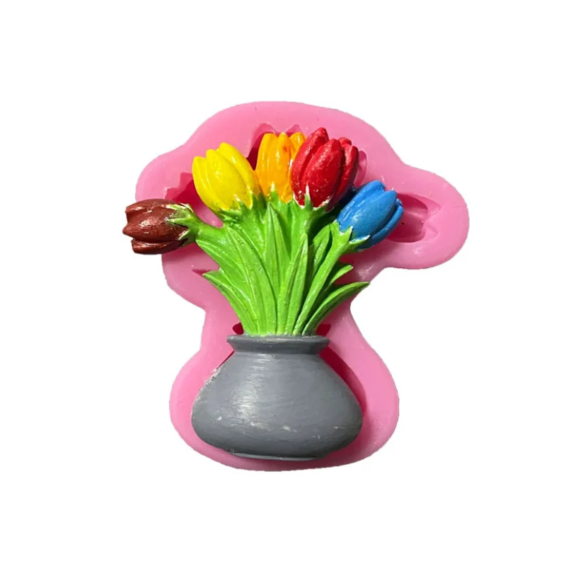 

Tulip Bouquet flowerpot silica gel sugar turning mold cake chocolate decoration manual soap plaster mold