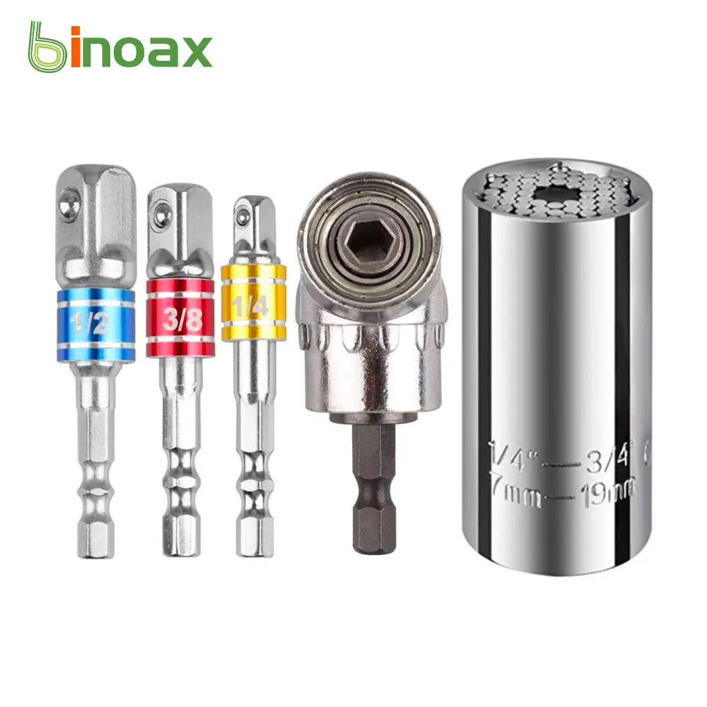

Binoax Universal Socket Wrench Tool Set and 3Pcs Impact Grade Driver Socket Adapter Extension 105 Degree Right Angle Screwdriver