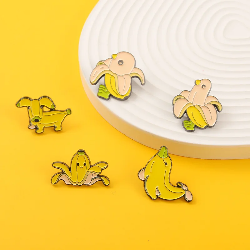 Эмалированные булавки с изображением животных банана мультяшное животное