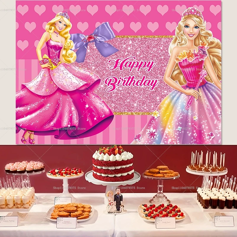Фон для вечеринки в виде куклы Барби виниловый фон празднования дня рождения