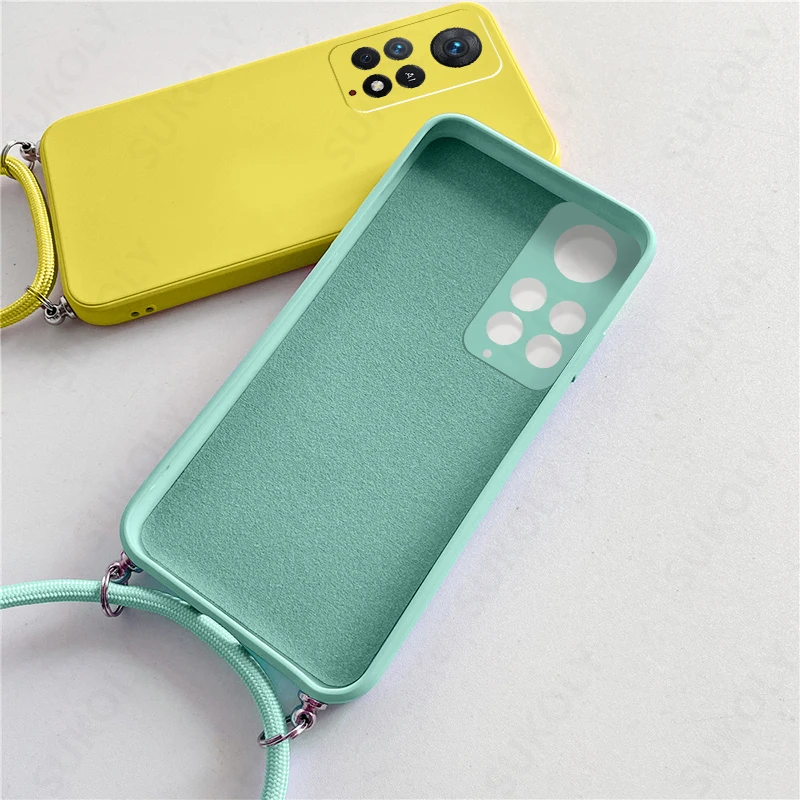 Square Liquid Silicone Lanyard Case For Xiaomi Redmi Note 11 Pro 11S Note 12 10 Pro Redmi 10 12T 11T Poco X5 Pro Crossbody Cover