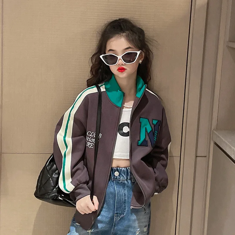 

Teenage Girls Clothing Kids Jackets Outerwear Zipper Cotton Tops Spring Fall 10 12 14 Years Outfit Children Baseball Coat