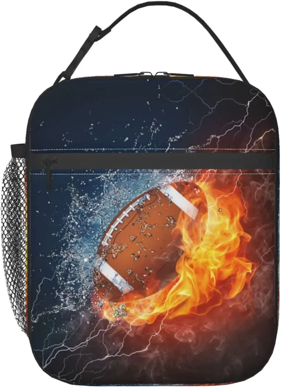 

Термосумка для ланча с принтом футбольного мяча Ice Fire, изолированный Ланч-бокс, охлаждающие сумки для ланча, многоразовая сумка для бенто дл...