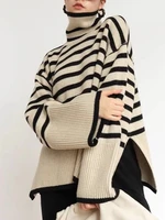 oversized sweater women clothes turtleneck pullover autumn winter casual fashion stripe loose long sleeve top basic jumper