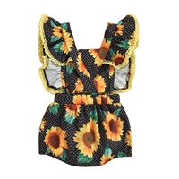 hot selling good quality childrens clothing 2022 summer new baby girl sunflower print bow tie square neck one piece romper