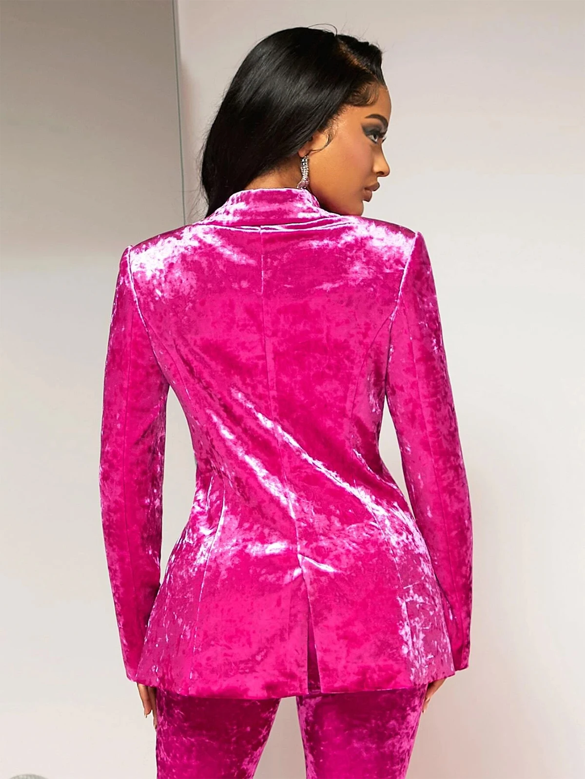 Rose Red Velvet Women's Business Suit V-neck Evening Party Women's Wedding Tailcoat Formal Party Commuter Two Piece Set