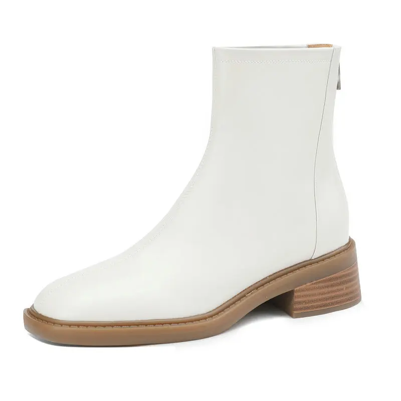 

Low Heels Ladies Basic Motorcycle Shoes 2023 New Genuine Leather Back Zipper Women Ankle Boots Autumn Winter Size 41 42 43