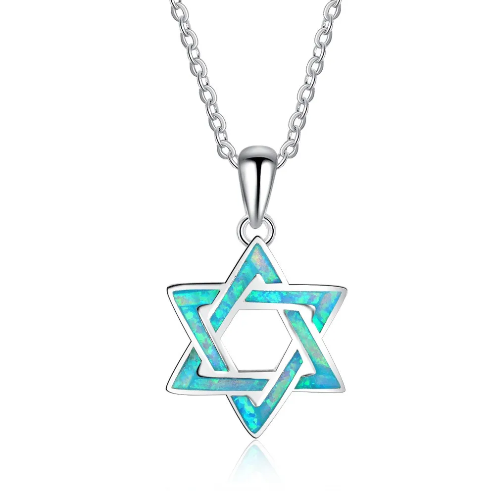 

Souvenir Jewelry S925 Sterling Silver Six Pointed Star Charm Simulated Opal Necklace