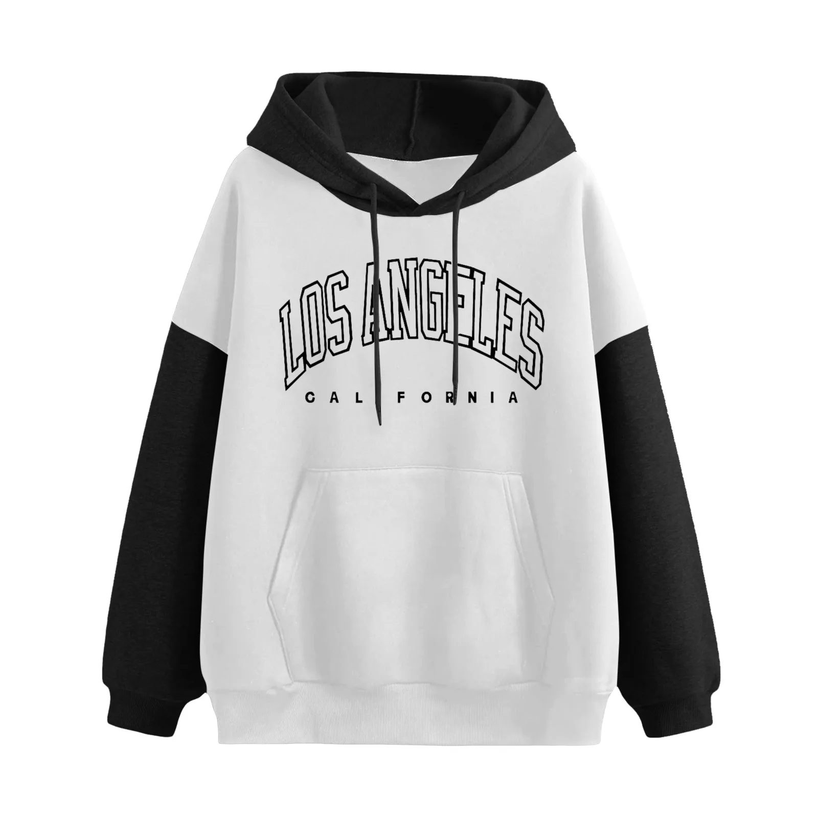 

Los Angeles Letter Print Hoodies Sweatshirts Women Patchwork Sweatshirt Long Sleeve Hoodie Pullover Casual Oversized Top Hoodie